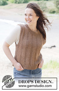 Maple Whisper Vest / DROPS 262-29 - Gebreide top in DROPS Lima of DROPS Merino Extra Fine. Het werk wordt van boven naar beneden gebreid met kantpatroon. Maten XS - XXXL.