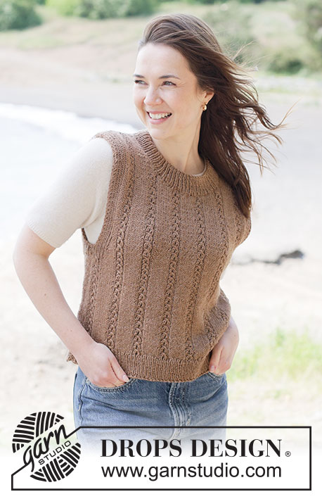 Maple Whisper Vest / DROPS 262-29 - Gebreide top in DROPS Lima of DROPS Merino Extra Fine. Het werk wordt van boven naar beneden gebreid met kantpatroon. Maten XS - XXXL.