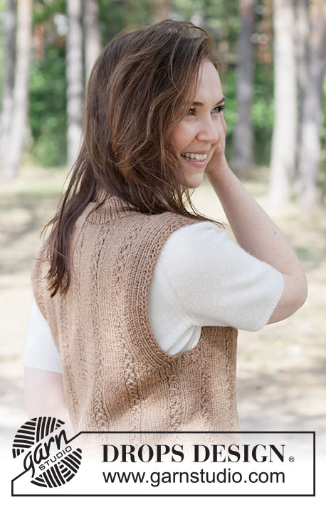 Maple Whisper Vest / DROPS 262-29 - Gebreide top in DROPS Lima of DROPS Merino Extra Fine. Het werk wordt van boven naar beneden gebreid met kantpatroon. Maten XS - XXXL.