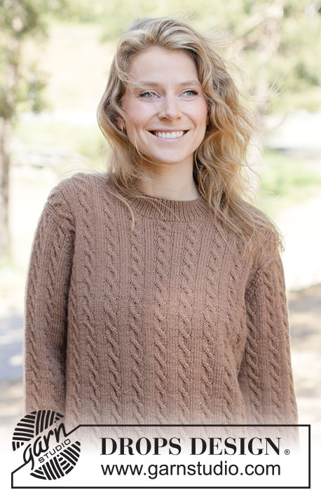 Walnut Dreams Sweater / DROPS 262-3 - Strikket genser i DROPS Daisy eller DROPS Karisma. Arbeidet strikkes ovenfra og ned med europeisk bærestykke og fletter. Størrelse XS - XXXL.