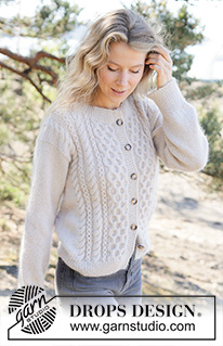 Snow Hive Cardigan / DROPS 262-31 - Knitted jacket in DROPS Nord and DROPS Kid-Silk or DROPS Alpaca and DROPS Kid-Silk. The piece is worked bottom up with honeycomb pattern, cables and I-cord. Sizes XS - XXXL.