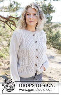 Snow Hive Cardigan / DROPS 262-31 - Knitted jacket in DROPS Nord and DROPS Kid-Silk or DROPS Alpaca and DROPS Kid-Silk. The piece is worked bottom up with honeycomb pattern, cables and I-cord. Sizes XS - XXXL.