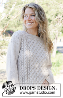 Snow Hive Sweater / DROPS 262-32 - Knitted jumper in DROPS Nord and DROPS Kid-Silk or DROPS Alpaca and DROPS Kid-Silk. The piece is worked bottom up with honeycomb pattern and cables. Sizes XS - XXXL.