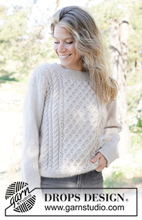 Snow Hive Sweater / DROPS 262-32 - Knitted jumper in DROPS Nord and DROPS Kid-Silk or DROPS Alpaca and DROPS Kid-Silk. The piece is worked bottom up with honeycomb pattern and cables. Sizes XS - XXXL.