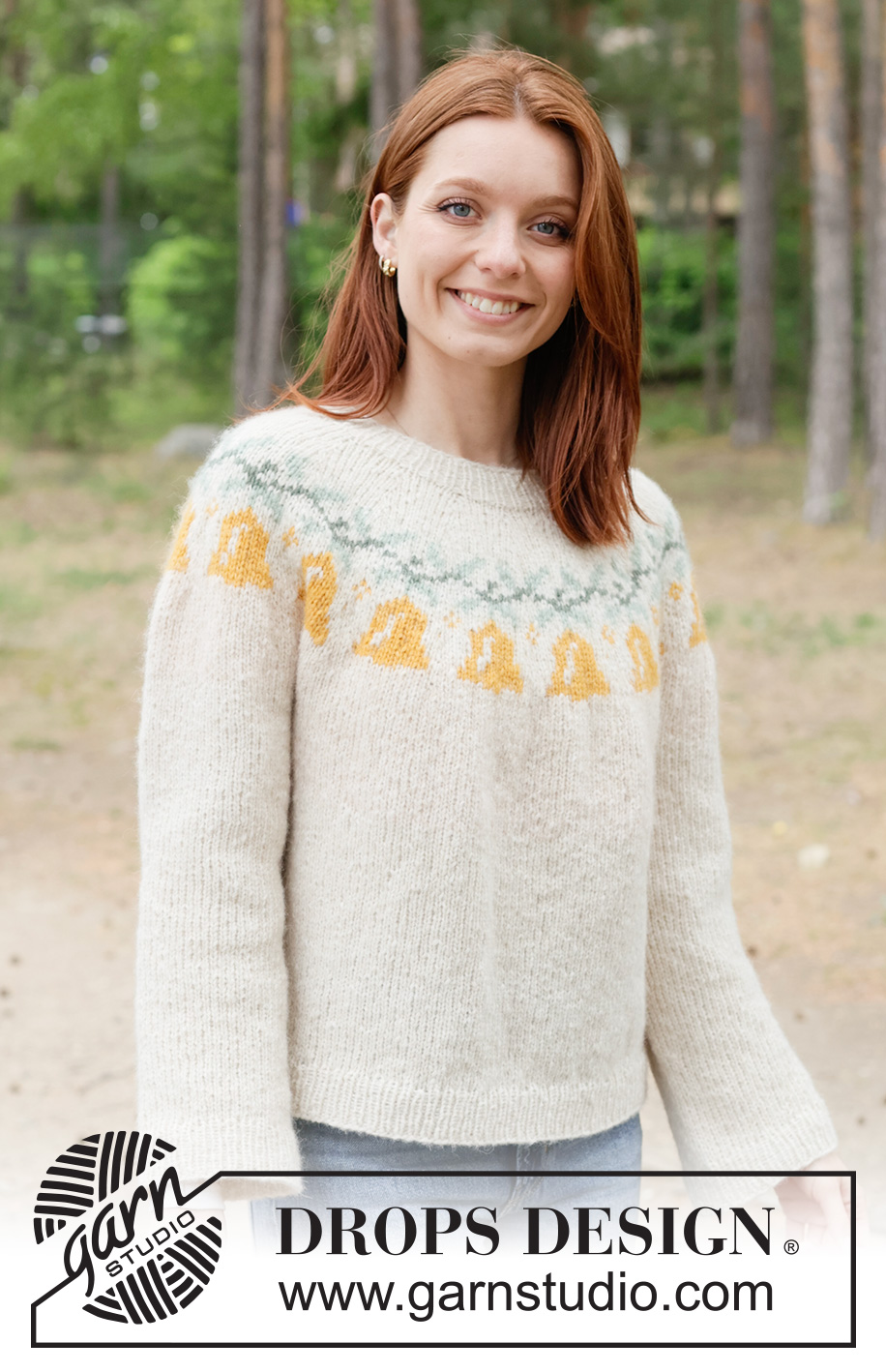 Chime Time Sweater / DROPS 262-37 - Free knitting pattern Chime Time Sweater / DROPS 262-37 - Knitted jumper in DROPS Air. The piece is worked top down in stocking stitch with round yoke and multi-coloured bell pattern. Sizes XS - XXXL. Theme: Christmas.