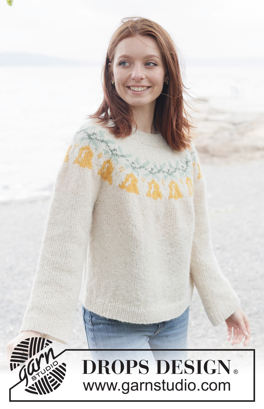 Chime Time Sweater / DROPS 262-37 - Free knitting pattern Chime Time Sweater / DROPS 262-37 - Knitted jumper in DROPS Air. The piece is worked top down in stocking stitch with round yoke and multi-coloured bell pattern. Sizes XS - XXXL. Theme: Christmas.
