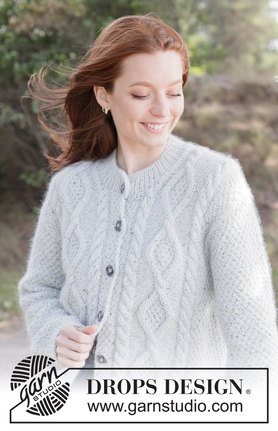 Stone Veil Cardigan / DROPS 263-10 - Knitted jacket in DROPS Soft Tweed and DROPS Kid-Silk. Piece is knitted top down with diagonal shoulders / European shoulders, double moss stitch and I-cord. Size XS – XXXL.