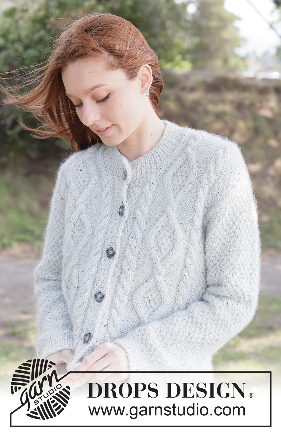 Stone Veil Cardigan / DROPS 263-10 - Knitted jacket in DROPS Soft Tweed and DROPS Kid-Silk. Piece is knitted top down with diagonal shoulders / European shoulders, double moss stitch and I-cord. Size XS – XXXL.