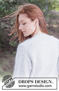 Stone Veil Cardigan / DROPS 263-10 - Knitted jacket in DROPS Soft Tweed and DROPS Kid-Silk. Piece is knitted top down with diagonal shoulders / European shoulders, double moss stitch and I-cord. Size XS – XXXL.