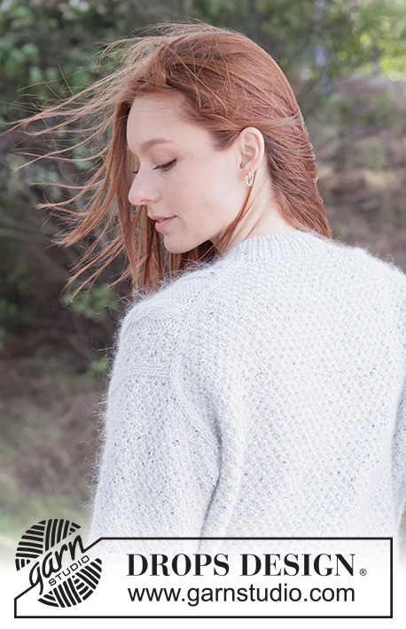 Stone Veil Cardigan / DROPS 263-10 - Knitted jacket in DROPS Soft Tweed and DROPS Kid-Silk. Piece is knitted top down with diagonal shoulders / European shoulders, double moss stitch and I-cord. Size XS – XXXL.