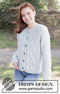 Stone Veil Cardigan / DROPS 263-10 - Knitted jacket in DROPS Soft Tweed and DROPS Kid-Silk. Piece is knitted top down with diagonal shoulders / European shoulders, double moss stitch and I-cord. Size XS – XXXL.
