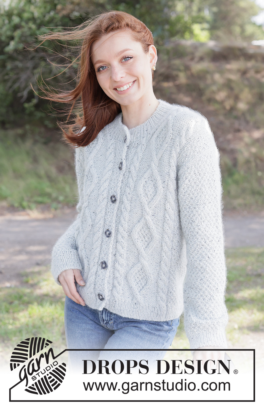 Stone Veil Cardigan / DROPS 263-10 - Knitted jacket in DROPS Soft Tweed and DROPS Kid-Silk. Piece is knitted top down with diagonal shoulders / European shoulders, double moss stitch and I-cord. Size XS – XXXL.