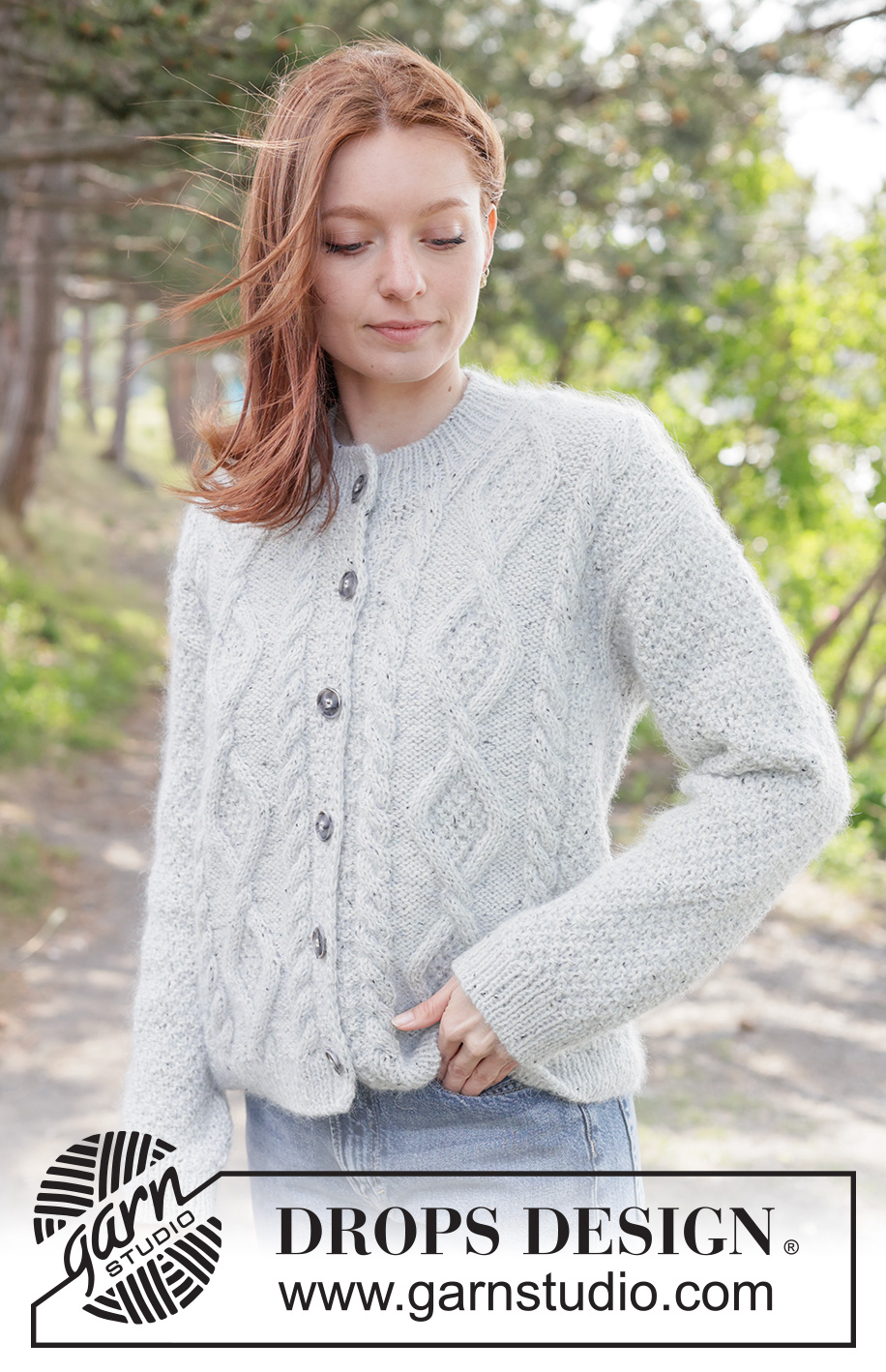 Stone Veil Cardigan / DROPS 263-10 - Knitted jacket in DROPS Soft Tweed and DROPS Kid-Silk. Piece is knitted top down with diagonal shoulders / European shoulders, double moss stitch and I-cord. Size XS – XXXL.
