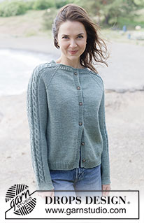 Tempest Tide Cardigan / DROPS 263-12 - Cardigan lavorato ai ferri in DROPS Merino Extra Fine o DROPS Lima. Lavorato dall’alto in basso a maglia rasata con raglan, trecce e I-cord. Taglie XS - XXXL.