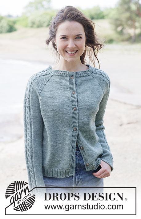 Tempest Tide Cardigan / DROPS 263-12 - Cardigan lavorato ai ferri in DROPS Merino Extra Fine o DROPS Lima. Lavorato dall’alto in basso a maglia rasata con raglan, trecce e I-cord. Taglie XS - XXXL.