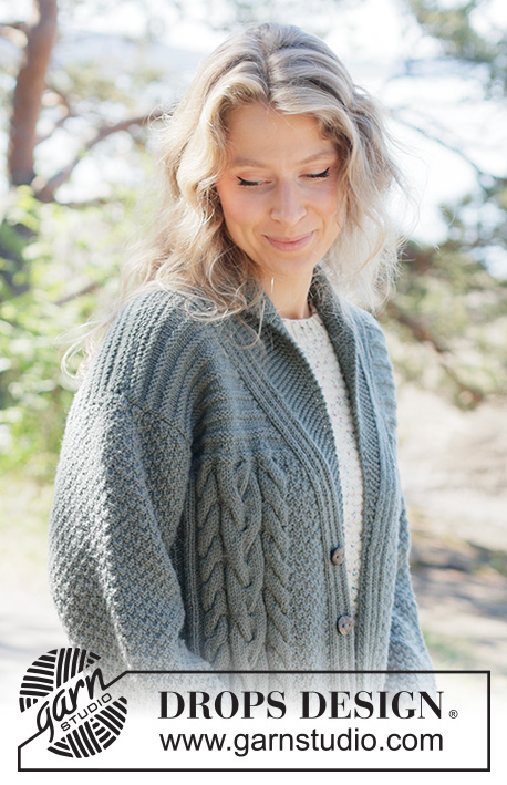 Finnley Cardigan / DROPS 263-13 - Longue veste tricotée de bas en haut, en DROPS Lima ou en DROPS Karisma. Se tricote avec manches montées, torsades, double point de riz, poches et col châle. Du XS au XXXL.