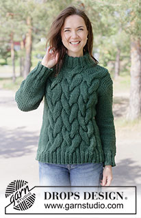 Forest Braid Sweater / DROPS 263-14 - Strikket bluse i DROPS Snow. Arbejdet strikkes oppefra og ned med skrå skulder / europæisk skulder, snoninger og dobbelt halskant. Størrelse XS - XXXL.