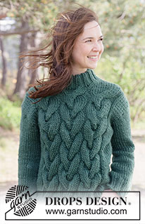 Forest Braid Sweater / DROPS 263-14 - Strikket bluse i DROPS Snow. Arbejdet strikkes oppefra og ned med skrå skulder / europæisk skulder, snoninger og dobbelt halskant. Størrelse XS - XXXL.