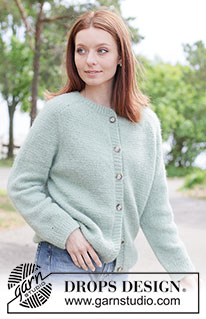 Pistachio Drift Cardigan / DROPS 263-15 - Strikket cardigan i DROPS Air. Arbejdet strikkes oppefra og ned i glatstrik med sadelskulder og opstrikket forkant. Størrelse XS - XXXL.