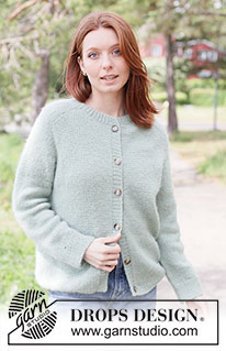 Pistachio Drift Cardigan / DROPS 263-15 - Strikket cardigan i DROPS Air. Arbejdet strikkes oppefra og ned i glatstrik med sadelskulder og opstrikket forkant. Størrelse XS - XXXL.