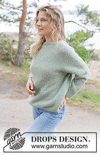 Sage Whisper Sweater / DROPS 263-16 - Maglione lavorato ai ferri in DROPS Air. Lavorato dall’alto in basso a maglia rasata con spalle a sella. Taglie: XS - XXXL.