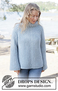 Sky Ridge Sweater / DROPS 263-17 - Strikket genser i DROPS Air og DROPS Brushed Alpaca Silk. Arbeidet strikkes ovenfra og ned i helpatent med raglan. Størrelse XS - XXXL.