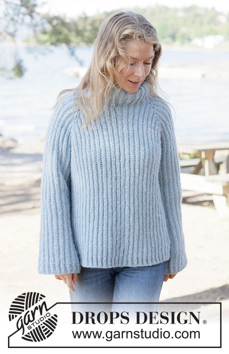 Sky Ridge Sweater / DROPS 263-17 - Strikket genser i DROPS Air og DROPS Brushed Alpaca Silk. Arbeidet strikkes ovenfra og ned i helpatent med raglan. Størrelse XS - XXXL.