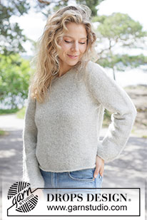 Soft Horizon Sweater / DROPS 263-20 - Knitted jumper in DROPS Brushed Alpaca Silk and DROPS Alpaca. The piece is worked top down in stocking stitch with European yoke, V-neck and I-cord. Sizes XS - XXXL.