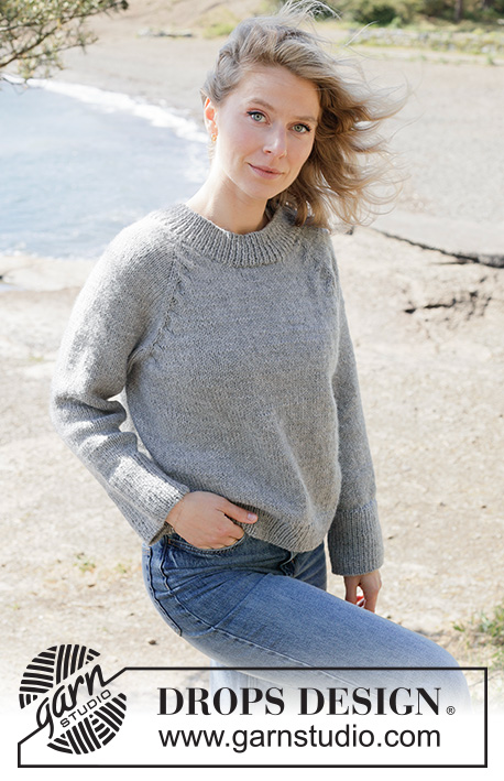 Grey Feather Sweater / DROPS 263-21 - Maglione lavorato ai ferri in DROPS Nepal o DROPS Alaska. Lavorato dall’alto in basso a maglia rasata con raglan e trecce. Taglie: XS - XXXL.