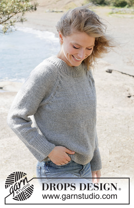 Grey Feather Sweater / DROPS 263-21 - Maglione lavorato ai ferri in DROPS Nepal o DROPS Alaska. Lavorato dall’alto in basso a maglia rasata con raglan e trecce. Taglie: XS - XXXL.