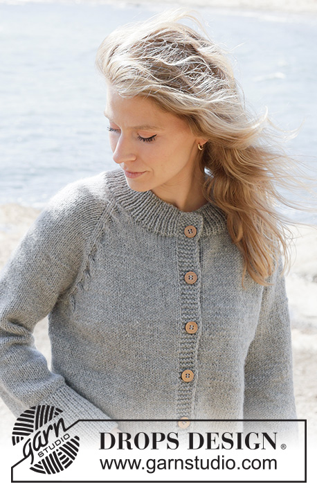 Gray Feather Cardigan / DROPS 263-22 - Cardigan lavorato ai ferri in DROPS Nepal o DROPS Big Merino. Lavorato dall’alto in basso a maglia rasata con raglan, trecce e I-cord. Taglie: XS - XXXL.