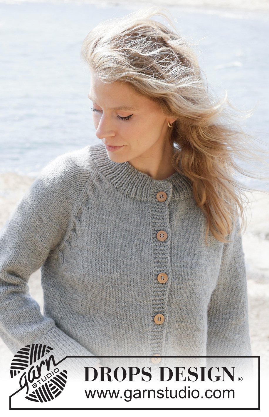 Gray Feather Cardigan / DROPS 263-22 - Cardigan lavorato ai ferri in DROPS Nepal o DROPS Big Merino. Lavorato dall’alto in basso a maglia rasata con raglan, trecce e I-cord. Taglie: XS - XXXL.