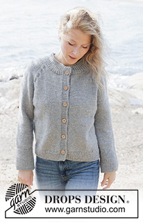 Gray Feather Cardigan / DROPS 263-22 - Cardigan lavorato ai ferri in DROPS Nepal o DROPS Big Merino. Lavorato dall’alto in basso a maglia rasata con raglan, trecce e I-cord. Taglie: XS - XXXL.