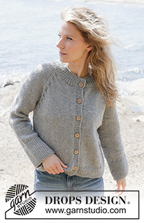 Gray Feather Cardigan / DROPS 263-22 - Cardigan lavorato ai ferri in DROPS Nepal o DROPS Big Merino. Lavorato dall’alto in basso a maglia rasata con raglan, trecce e I-cord. Taglie: XS - XXXL.