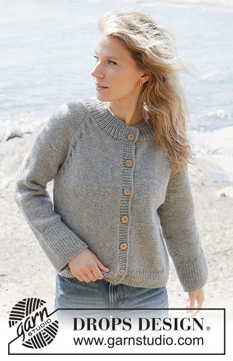 Gray Feather Cardigan / DROPS 263-22 - Cardigan lavorato ai ferri in DROPS Nepal o DROPS Big Merino. Lavorato dall’alto in basso a maglia rasata con raglan, trecce e I-cord. Taglie: XS - XXXL.