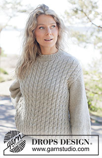 Soft Spire Sweater / DROPS 263-28 - Knitted jumper in DROPS Nepal. The piece is worked bottom up with cables and diagonal shoulders. Sizes XS - XXXL.