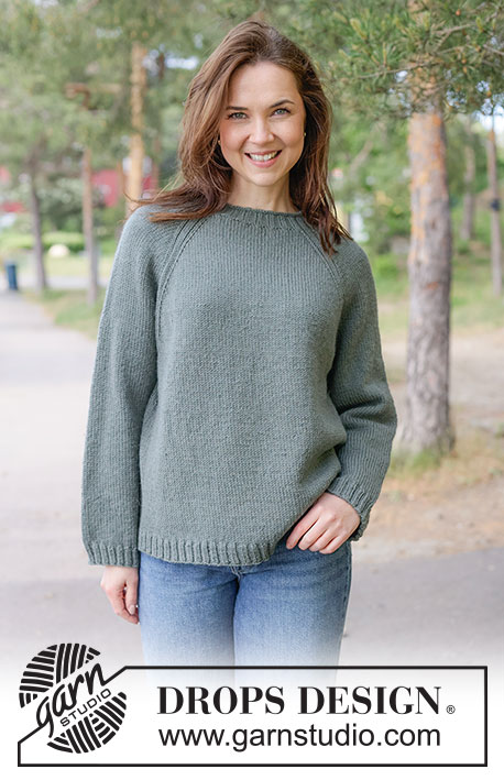 Mossline Sweater / DROPS 263-29 - Knitted jumper in DROPS Lima or DROPS Cotton Merino. The piece is worked top down in stocking stitch, with raglan and rolled neck. Sizes XS - XXXL.
