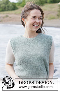Blue Mirage Vest / DROPS 263-30 - Gilet lavorato ai ferri in DROPS Brushed Alpaca Silk. Lavorato dal basso verso l’alto a maglia rasata, con spalle diagonali e collo rotondo. Taglie: XS - XXXL.