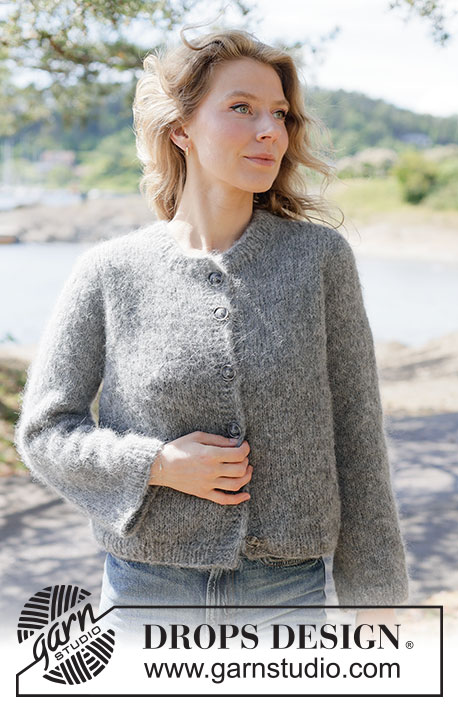 Cloud Drift Cardigan / DROPS 263-32 - Strikket jakke i 1 tråd DROPS Melody eller 2 tråder DROPS Brushed Alpaca Silk. Arbeidet strikkes ovenfra og ned i glattstrikk med europeisk bærestykke og i-cord. Størrelse XS - XXXL.