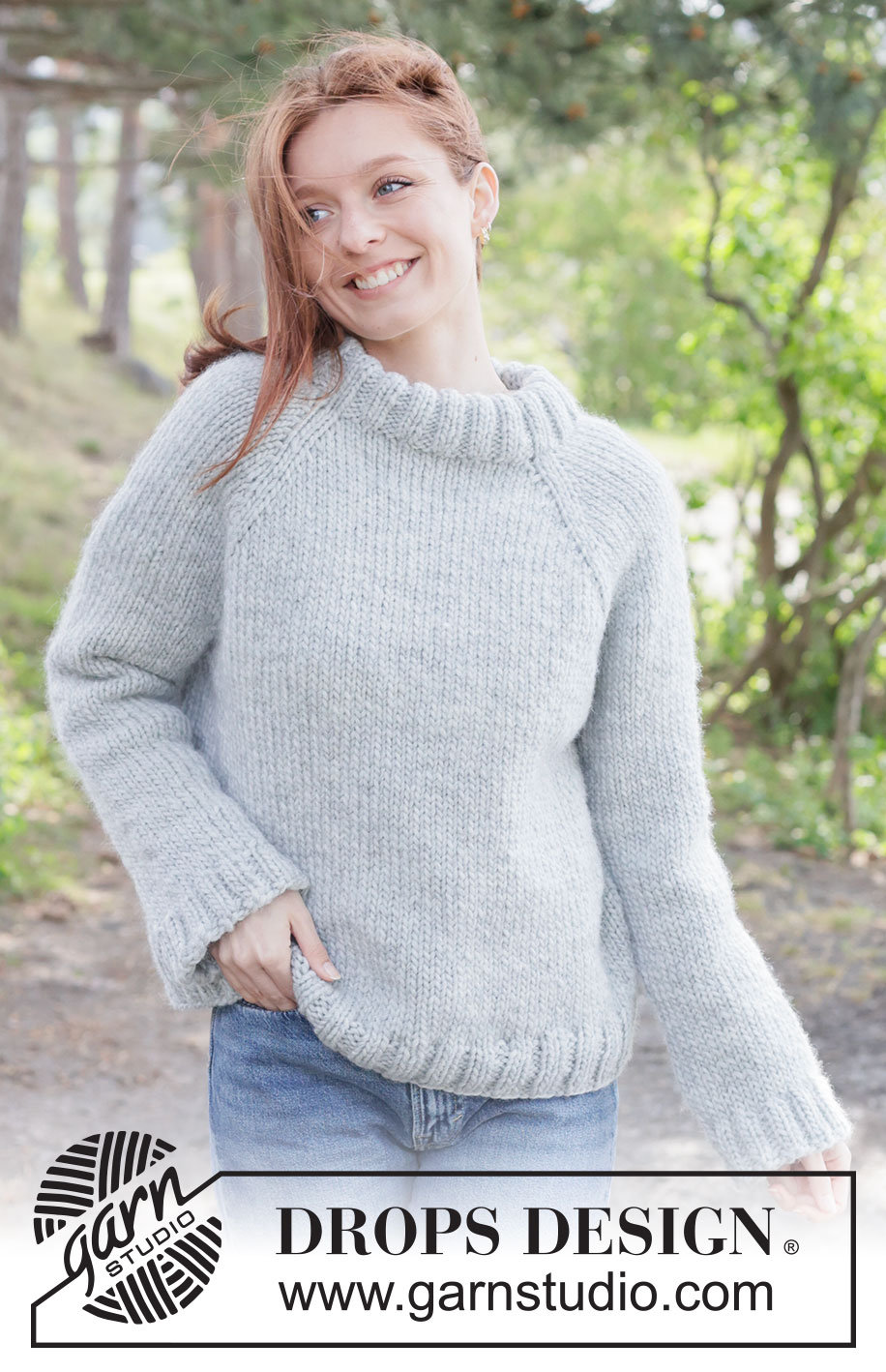 Stonewool Sweater / DROPS 263-34 - Gestrickter Pullover in DROPS Snow oder DROPS Andes. Die Arbeit wird von oben nach unten glatt rechts mit Raglan und doppelter Halsblende gestrickt. Größe XS - XXXL.