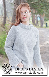 Stonewool Sweater / DROPS 263-34 - Gestrickter Pullover in DROPS Snow oder DROPS Andes. Die Arbeit wird von oben nach unten glatt rechts mit Raglan und doppelter Halsblende gestrickt. Größe XS - XXXL.