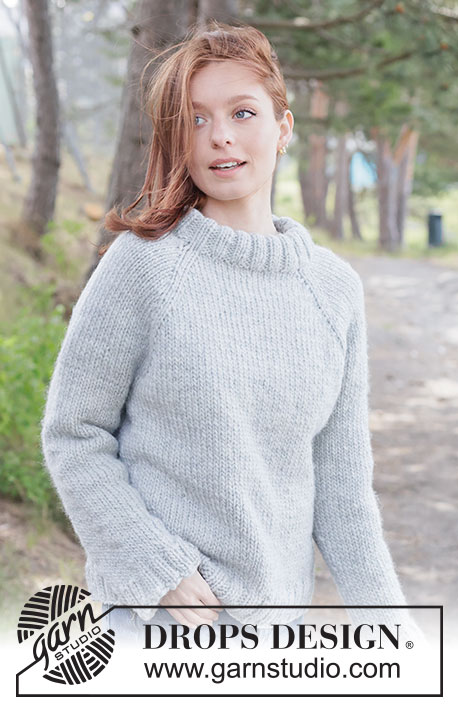 Stonewool Sweater / DROPS 263-34 - Gestrickter Pullover in DROPS Snow oder DROPS Andes. Die Arbeit wird von oben nach unten glatt rechts mit Raglan und doppelter Halsblende gestrickt. Größe XS - XXXL.