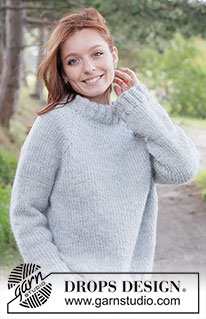 Stonewool Sweater / DROPS 263-34 - Gestrickter Pullover in DROPS Snow oder DROPS Andes. Die Arbeit wird von oben nach unten glatt rechts mit Raglan und doppelter Halsblende gestrickt. Größe XS - XXXL.