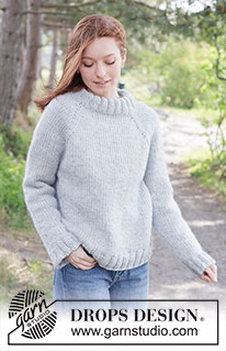 Stonewool Sweater / DROPS 263-34 - Gestrickter Pullover in DROPS Snow oder DROPS Andes. Die Arbeit wird von oben nach unten glatt rechts mit Raglan und doppelter Halsblende gestrickt. Größe XS - XXXL.