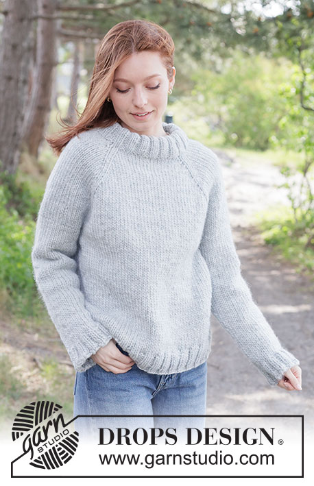 Stonewool Sweater / DROPS 263-34 - Gestrickter Pullover in DROPS Snow oder DROPS Andes. Die Arbeit wird von oben nach unten glatt rechts mit Raglan und doppelter Halsblende gestrickt. Größe XS - XXXL.