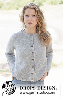 Silver Snuggle Cardigan / DROPS 263-35 - Strikket jakke i DROPS Sky eller DROPS Cotton Merino. Arbeidet strikkes ovenfra og ned i glattstrikk med europeisk bærestykke.  Størrelse S - XXXL.