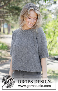 Emery Stone / DROPS 263-37 - Sweter na drutach, z krótkim rękawem, przerabiany od góry do dołu, z włóczki DROPS Alpaca Bouclé. Wykonany dżersejem, z reglanowymi rękawami. Od XS do XXXL.