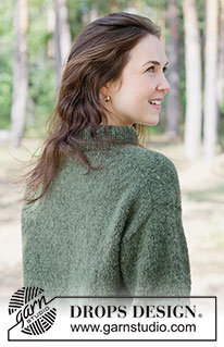 Everfern Sweater / DROPS 263-39 - Gebreide trui in DROPS Brushed Alpaca Silk en DROPS Alpaca. Het werk wordt van boven naar beneden gebreid met Europeaanse schouder/ diagonale schouder, hoge col en tricotsteek. Maat XS – XXXL.