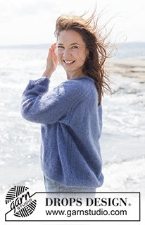 Calm Spirit Sweater / DROPS 263-4 - Ylhäältä alas neulottu pusero 2-kertaisesta DROPS Kid-Silk -langasta. Työssä on viistotut olkapäät / eurooppalaiset olkapäät ja rullareunus. Takakappaleessa on pieni palmikko. Koot XS-XXXL.