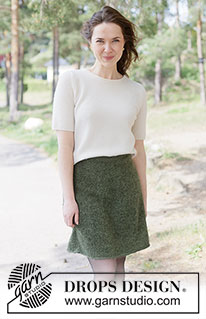Everfern Skirt / DROPS 263-40 - Knitted knee-length skirt in DROPS Brushed Alpaca Silk and DROPS Alpaca. The piece is worked top down in stocking stitch. Sizes XS - XXXL.
